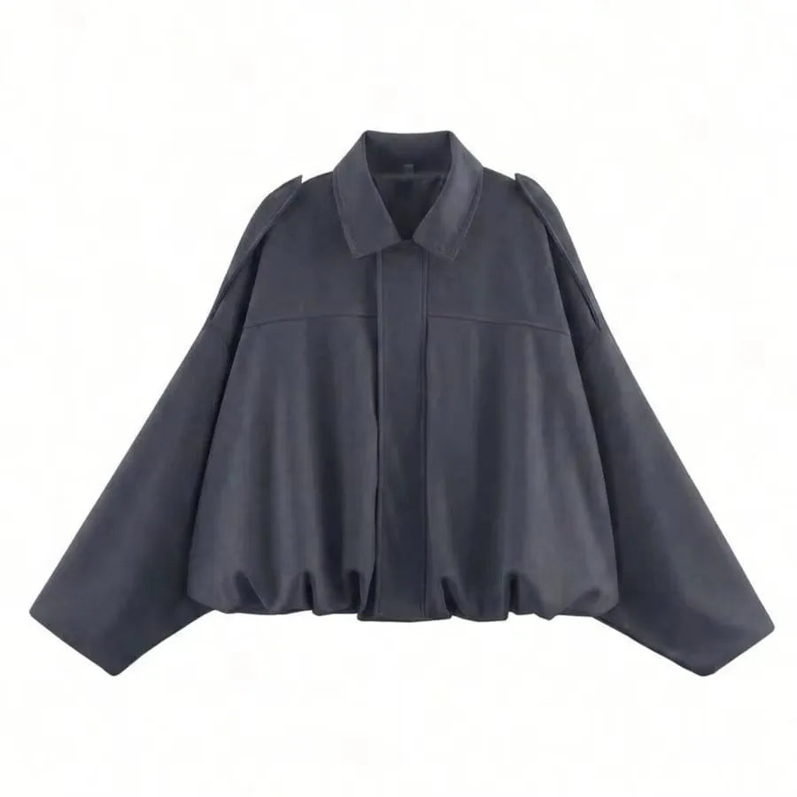 HH Women Elegant Party Jacket Loose Casual Office Coat Lapel Zipper Long Sleeve Vintage Autumn Vacation Winter Solid Outerwear