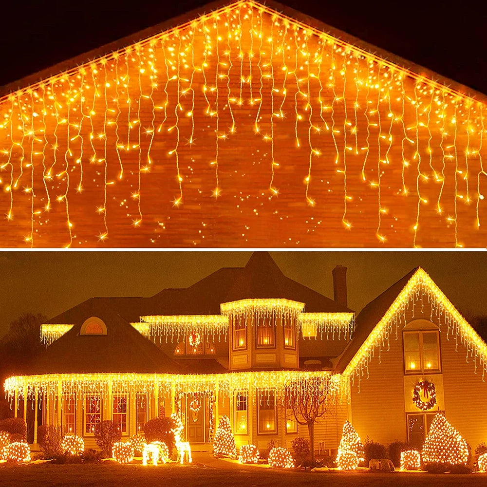 Led Icicle String Lights 4m 20m Street Garland On The House 8 Modes Christmas Lights Outdoor For New Year Christmas Decoration