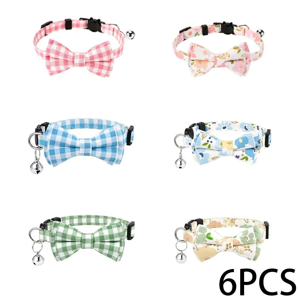 6 PCS With And Bell,Cat Collar Plaid,Breakaway Adjustable Cat Bow Tie Collars For Kittens Or Certain Puppies