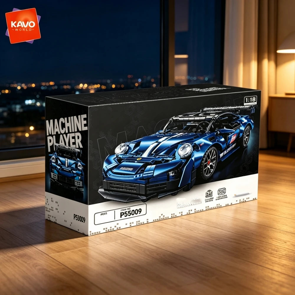 KAVOWORLD Metallic Blue Plated Sports Car Building Blocks Small Supercar Model Toy Kit Race Car Building Set for Teens 14+ GT Assembly Display Model with Rear Wing Spoiler European Classic Speed Car Desktop Decor Halloween Th