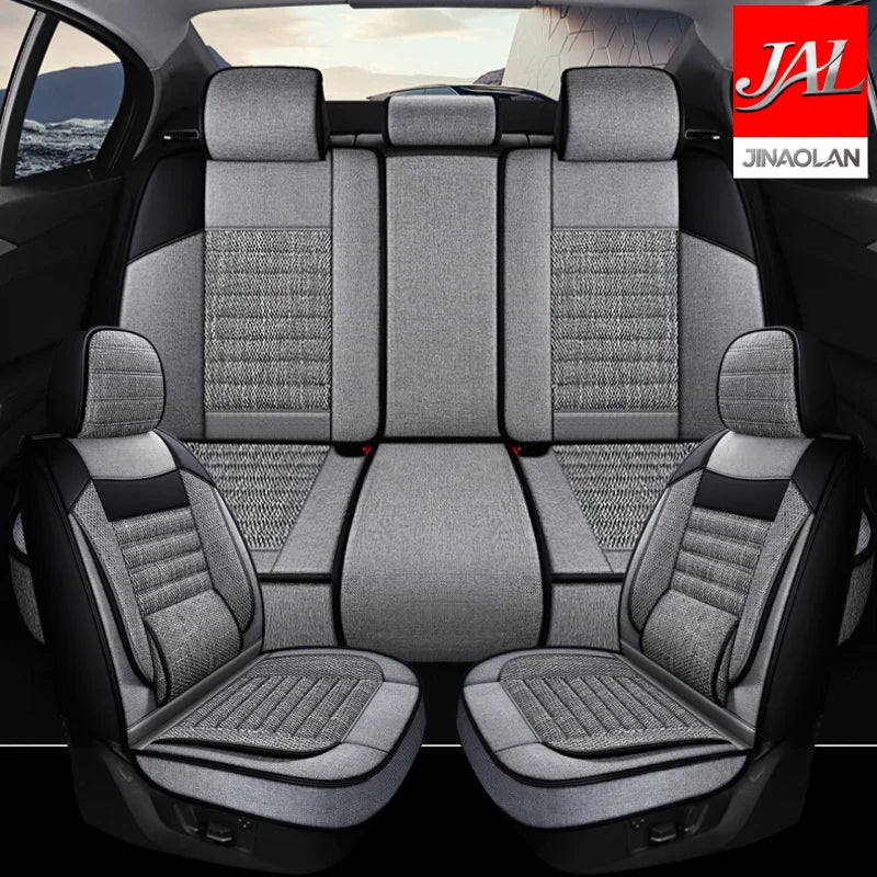 5 Seats Luxury Linen Car Seat Covers, Suitable For All Seasons, Wear-resistant And Durable, Comfortable And Breathable, Exquisite Workmanship, Enhances The Interior Quality, Fixed Lumbar Support, Suitable For SUVs, Trucks, An