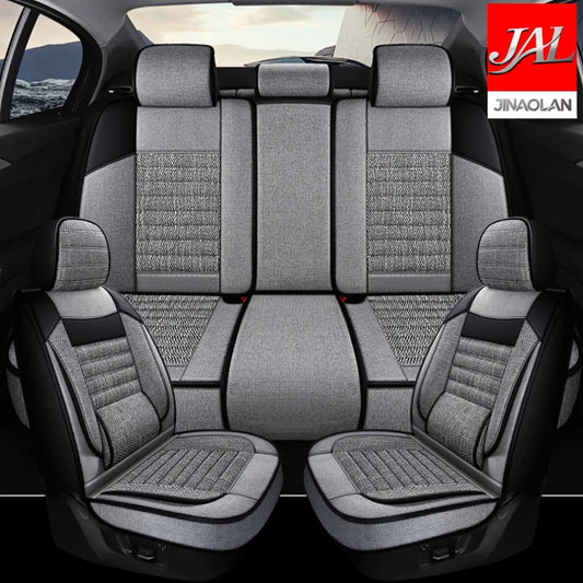 5 Seats Luxury Linen Car Seat Covers, Suitable For All Seasons, Wear-resistant And Durable, Comfortable And Breathable, Exquisite Workmanship, Enhances The Interior Quality, Fixed Lumbar Support, Suitable For SUVs, Trucks, An