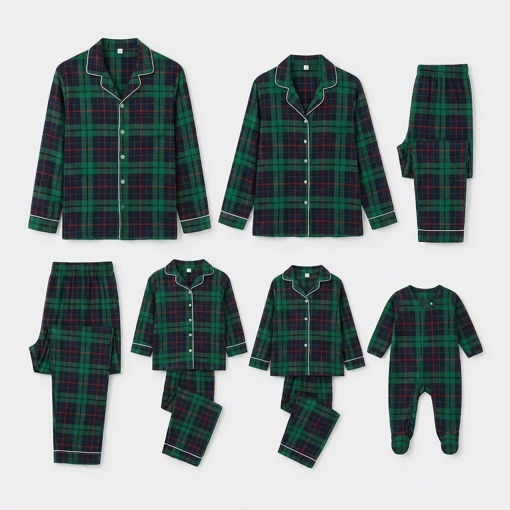 Merry Xmas Family Matching Pajamas Set Plaid Print Adults Kids Christmas Pyjamas Button Shirt+Trousers 2 Pieces Suit Loungewear