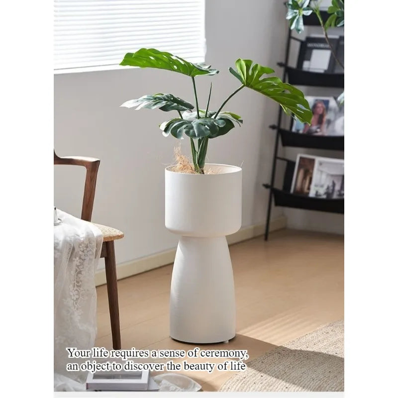 Creative high footed flower pot, living room floor standing Nordic green plant, lotus lamp planting pot