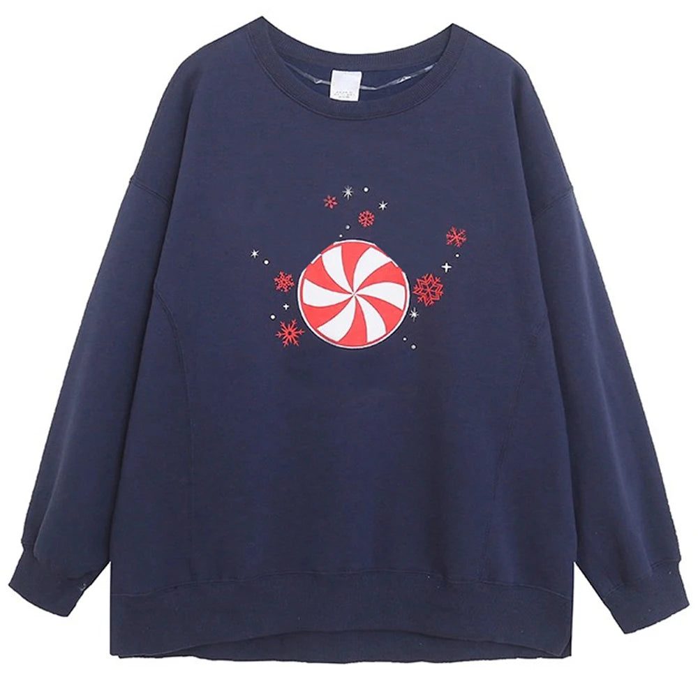 Fashion Letter Windmill Cartoon Print Embroidery Sweatshirt Merry Christmas Sweet Women Unisex Couple Tops Streetwear Female