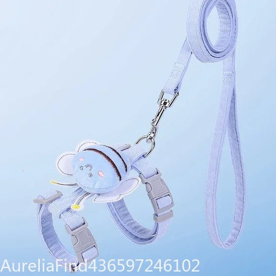 Cartoon Bee Double‑Layer Pet Harness Collar Leash Set Adjustable For Cat Small Medium Dog Outdoor Walking Supply