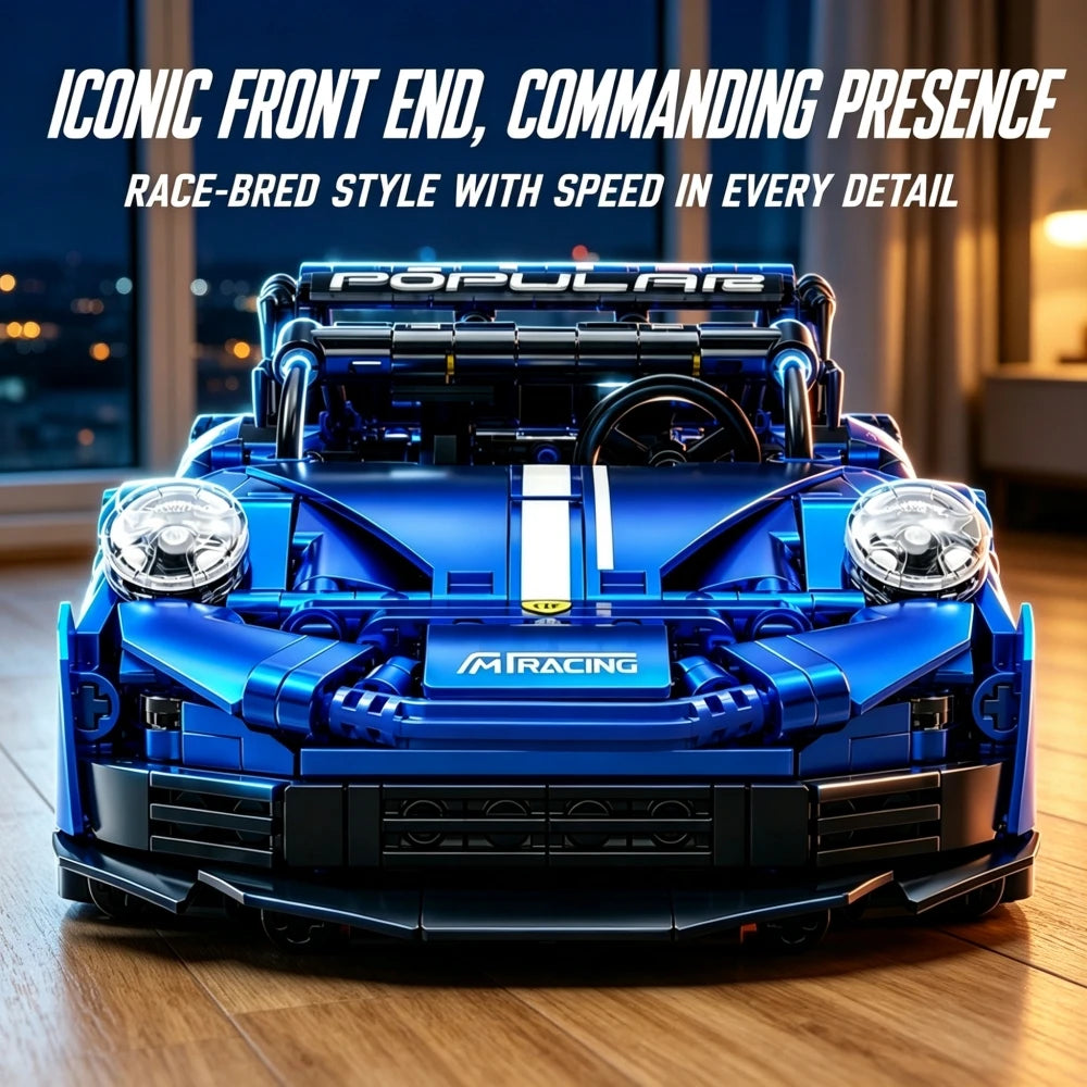 KAVOWORLD Metallic Blue Plated Sports Car Building Blocks Small Supercar Model Toy Kit Race Car Building Set for Teens 14+ GT Assembly Display Model with Rear Wing Spoiler European Classic Speed Car Desktop Decor Halloween Th
