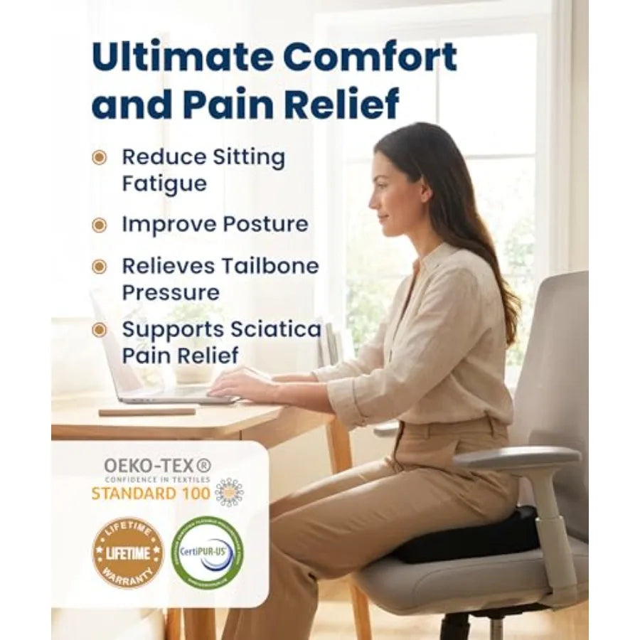 Doctor Recommended Memory Foam Seat Cushion for Office Chairs and Car - Ergonomic Office Desk Accessories - Cushions for Tailbo