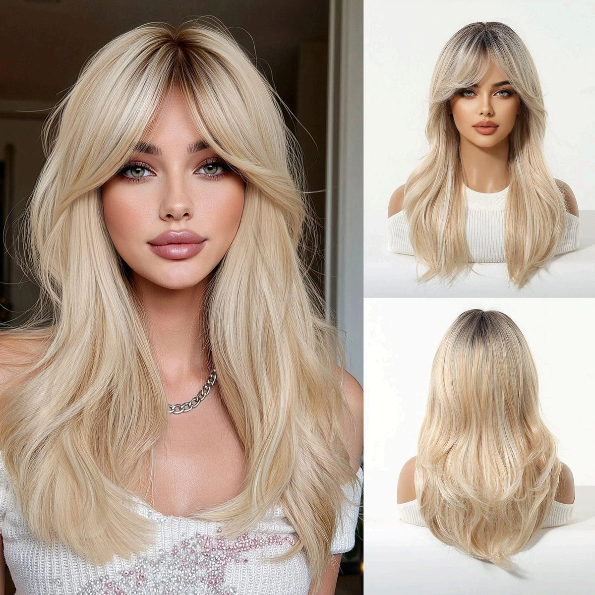 Long Curly Green Wave Synthetic Wigs with Bangs for Women Christmas Grass Green Cosplay Wigs Daily Natural Hair Heat Resistant