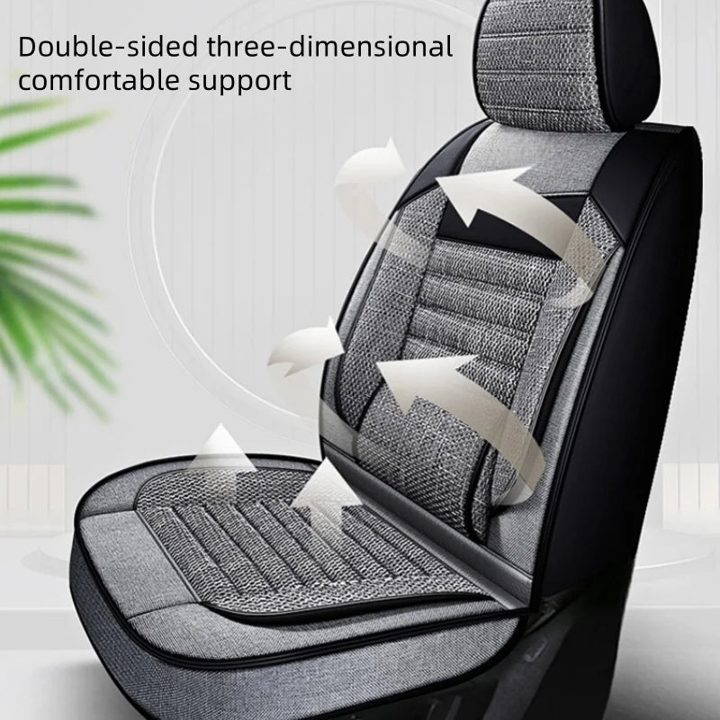 5 Seats Luxury Linen Car Seat Covers, Suitable For All Seasons, Wear-resistant And Durable, Comfortable And Breathable, Exquisite Workmanship, Enhances The Interior Quality, Fixed Lumbar Support, Suitable For SUVs, Trucks, An