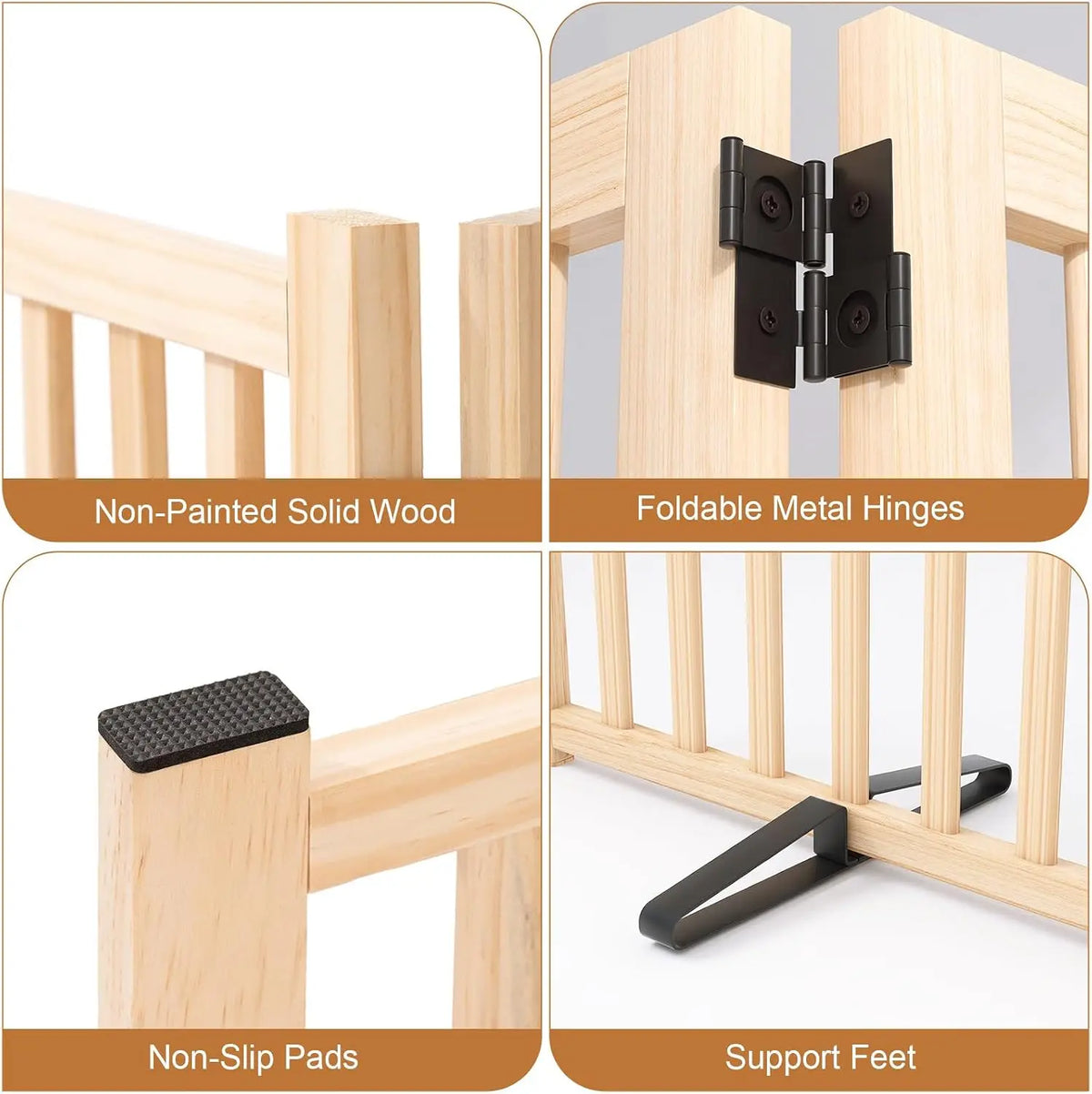 Freestanding Wooden Dog Gate for Doorways, Stairs, Indoor Pet Fence, 5 Panels 16.9"H