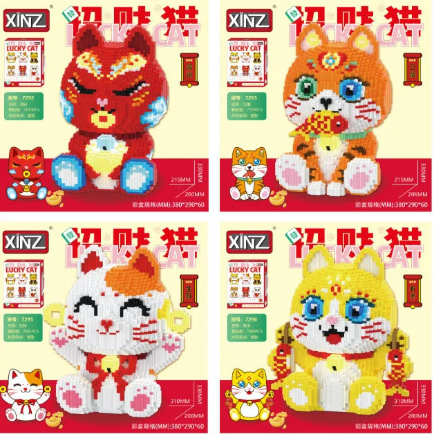 Maneki Neko Magic Building Block Lucky Cat Model Assembled Bricks 3D Kitty Puzzle Decor Toy For Kids Christmas Gift