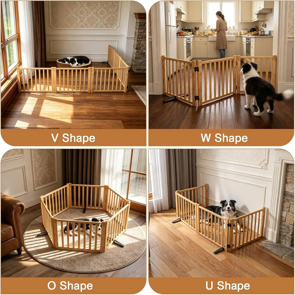 Freestanding Wooden Dog Gate for Doorways, Stairs, Indoor Pet Fence, 5 Panels 16.9"H
