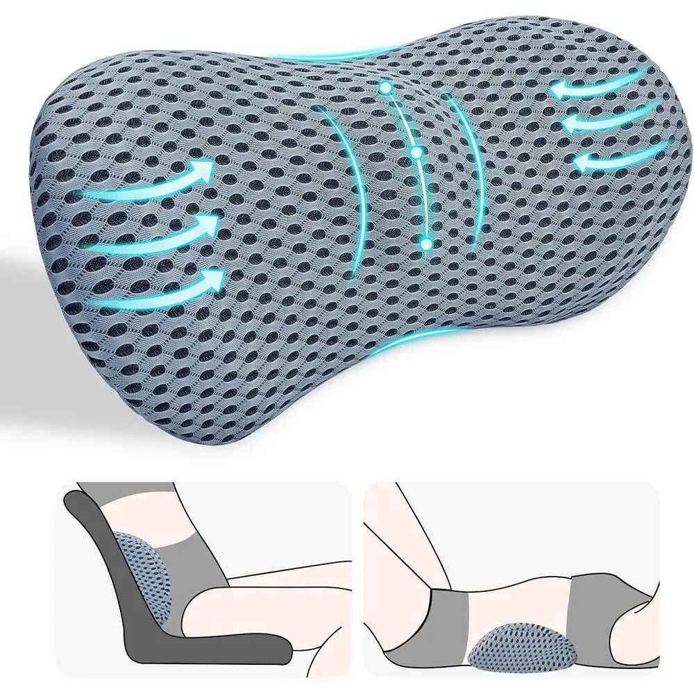 Ergonomic Lumbar Support Cushion for Car Seats, Office Chairs, Recliners, and Beds - Gray