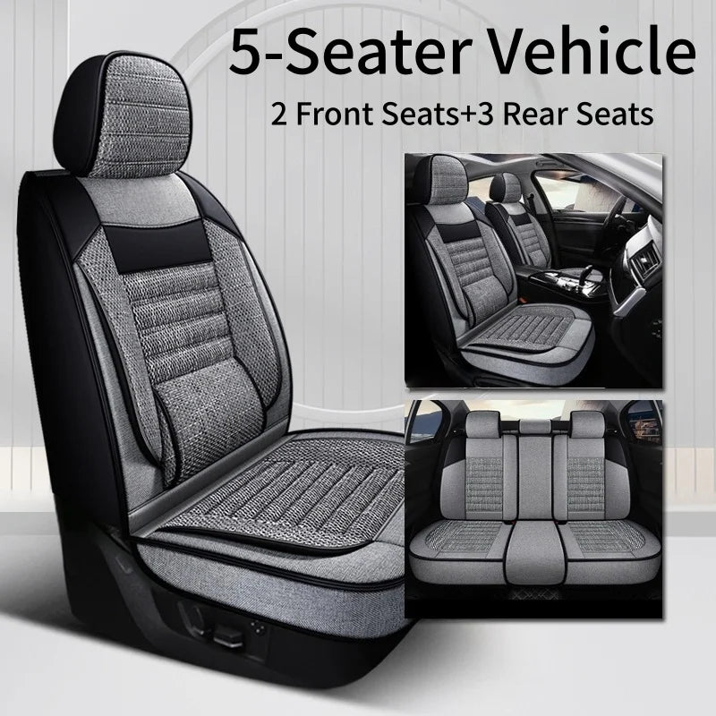 5 Seats Luxury Linen Car Seat Covers, Suitable For All Seasons, Wear-resistant And Durable, Comfortable And Breathable, Exquisite Workmanship, Enhances The Interior Quality, Fixed Lumbar Support, Suitable For SUVs, Trucks, An