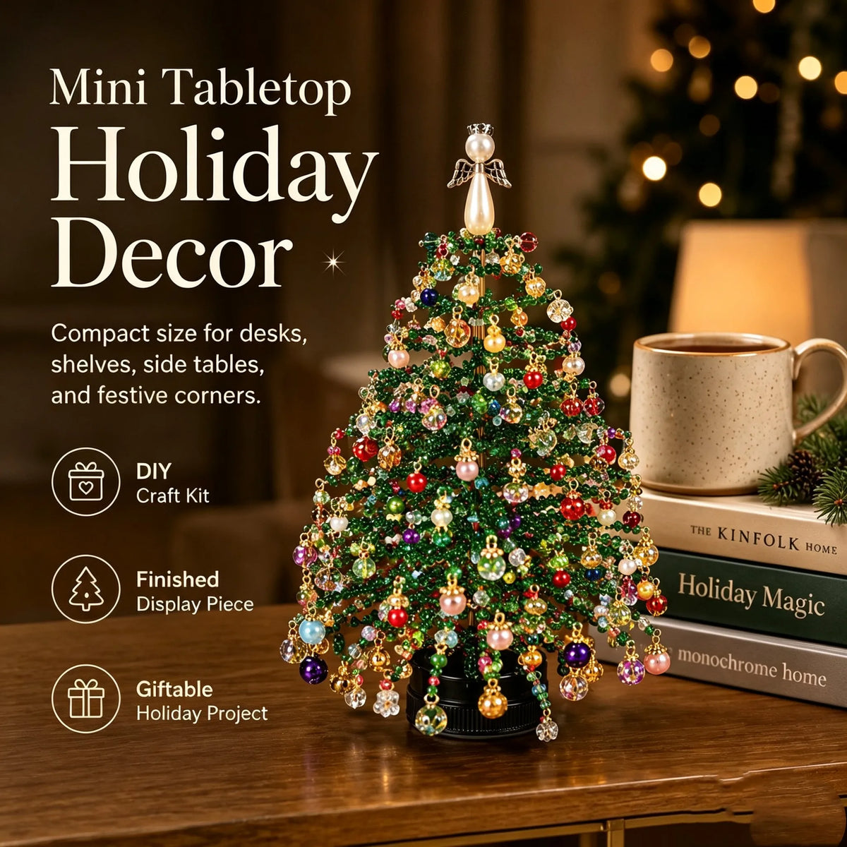 Halloween DIY Beaded Tree Kit Mini Desktop Halloween Tree Bead Holiday Craft DIY Set Christmas Halloween Ornaments Xmas Decor