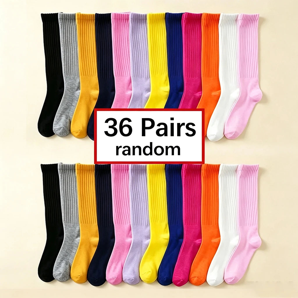 12/24/36 Pairs Cotton Socks Women Men - Solid Color Soft Stretchy Mid Calf Socks - Breathable Casual Daily Wear Bulk Pack