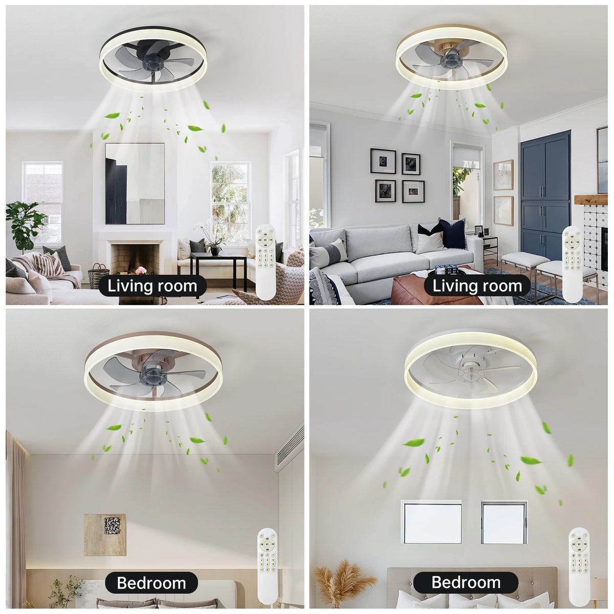19.7-inch Ceiling Fan With Light, Slim Design, Semi-embedded, 6-speed Adjustable Wind, 3-color Dimmable, Remote Control Included, Suitable For Kitchen, Living Room, Dining Room, And Bedroom
