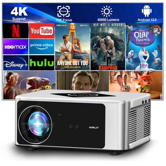 HORLAT Projector 2000Ansi Lumens Full HD 1080P 4K Video Auto Focus& Keystone Home Cinema 5G WiFi Portable TV Proyector Christmas