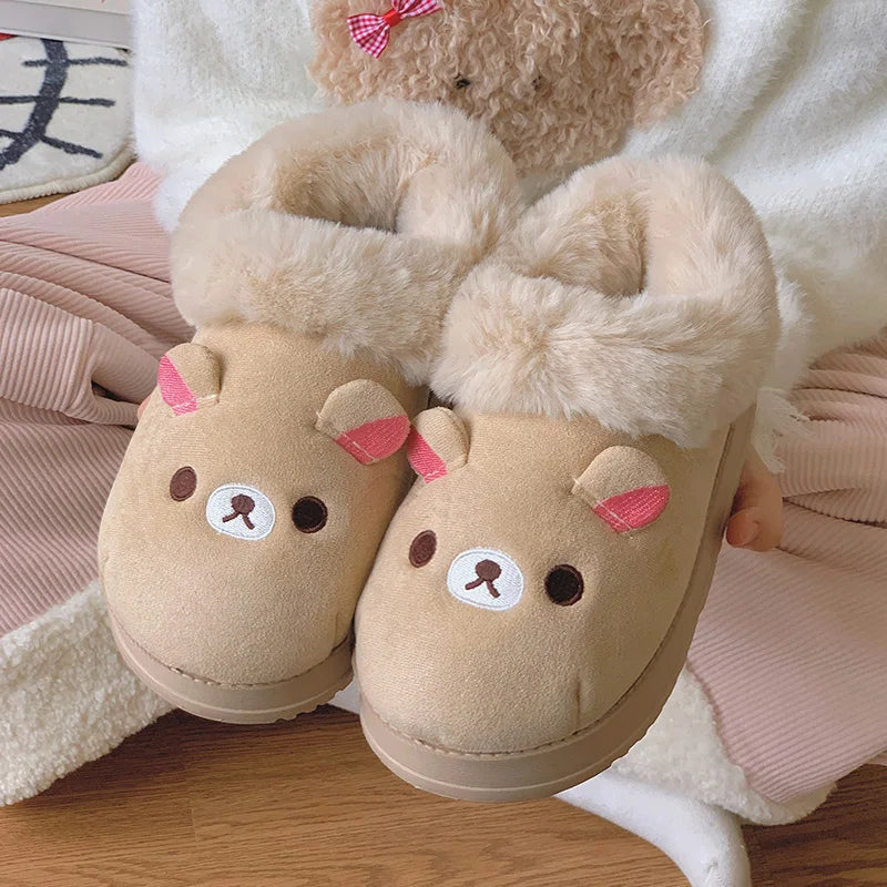New Cute Rilakkuma Winter Wear Non Slip Warm Shoes Home Cute Bear Couple Slippers Anime Surrounding Girls Christmas Gift