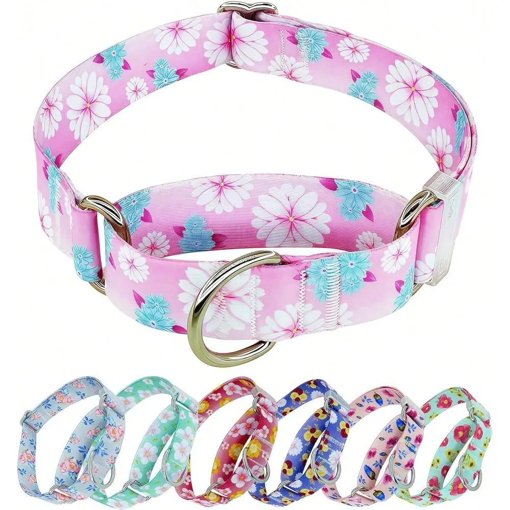 Dog Collar, Adjustable Soft No Pull Training Collar With No, Floral Pattern No Slip Martingale Collars Small Dogs 3 4 Width SFT